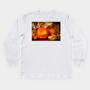 Smiling Pumpkin Autumn Still Life Kids Long Sleeve T-Shirt